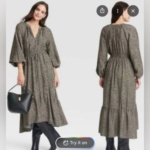 Target Beige and Black Leopard Tiered Dress